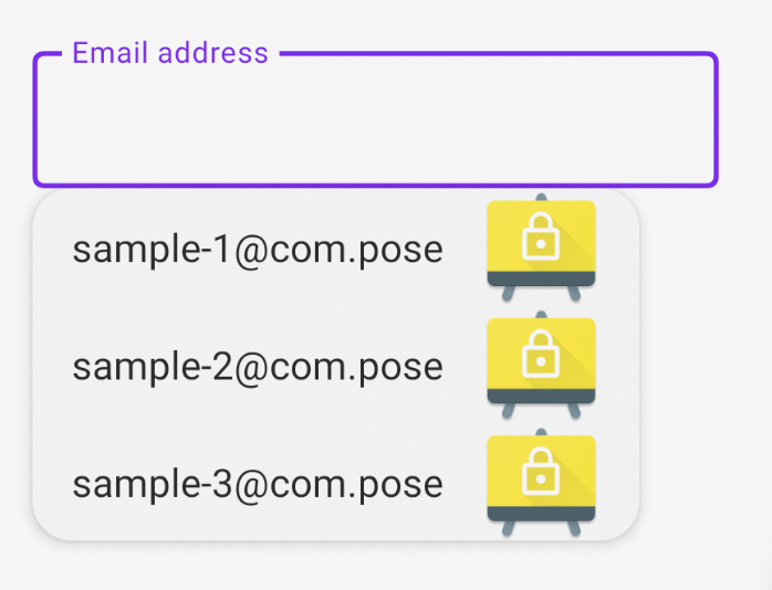 Email text field with autofill suggestions visible